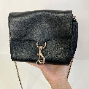 Rebecca Minkoff Black Leather Crossbody Bag Gold Chain Strap